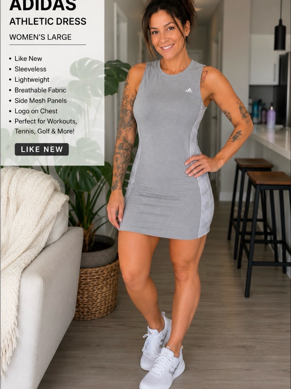 adidas Grey Sleeveless Athletic Mini Dress